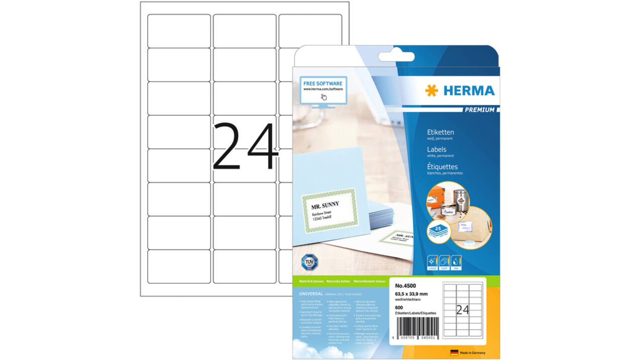 Etiket HERMA 4500 A4 63.5x33.9mm premium wit
