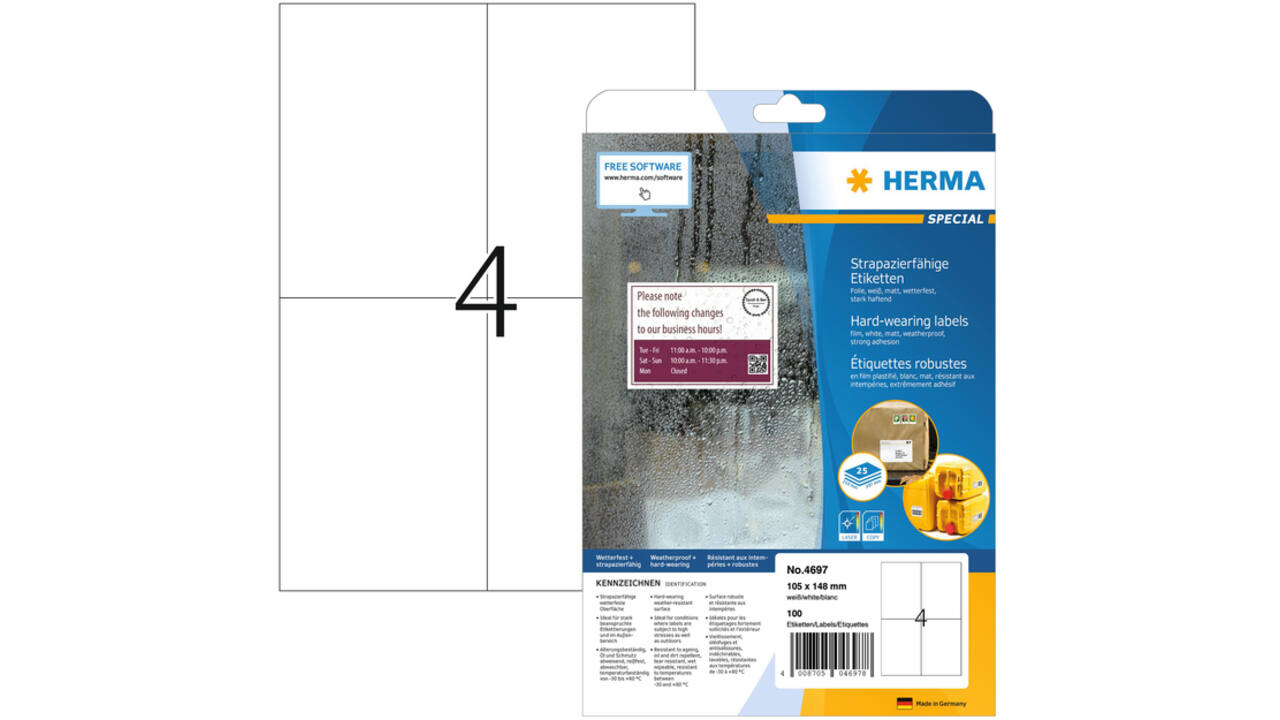 Etiket HERMA 4697 105x148mm weerbestendig wit 100stuks