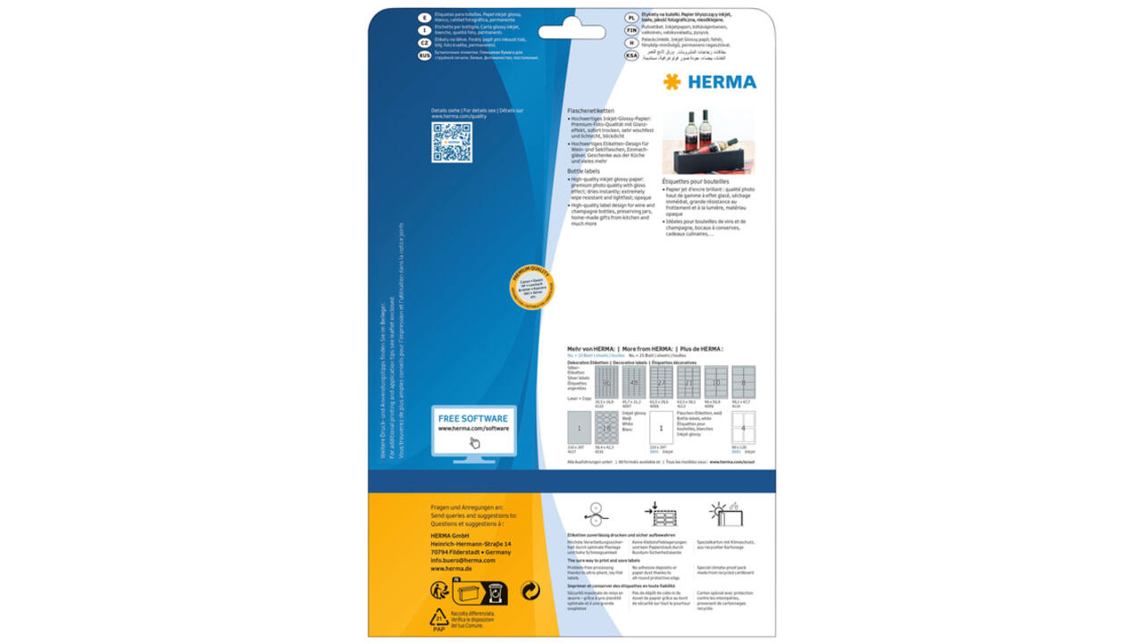 Etiket HERMA flessen 8882 90x120mm A4 glossy wit 40stuks