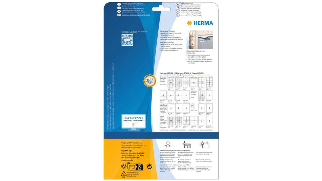 Etiket HERMA 4598 105x148mm A4 folie wit 40stuks