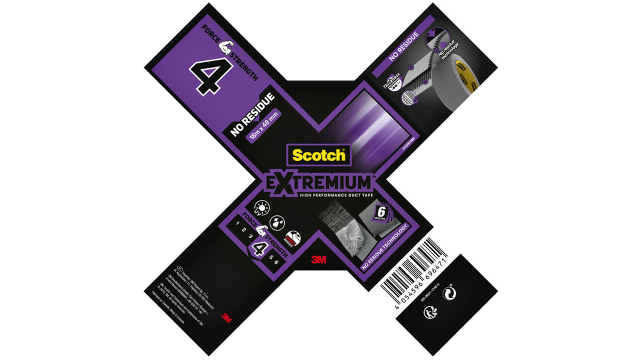 Duct tape Scotch Extremium no residue 18.2mx48mm grijs