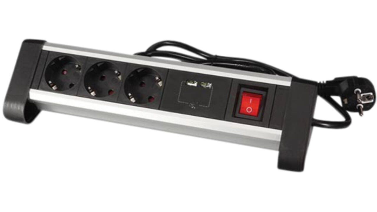 Stekkerdoos Perel bureau 3-voudig met schakelaar incl. 2 USB-poorten 1.4m zwart