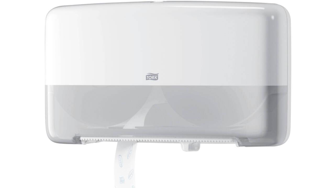 Toiletpapierdispenser Tork Twin Mini T2 Elevation wit 555500