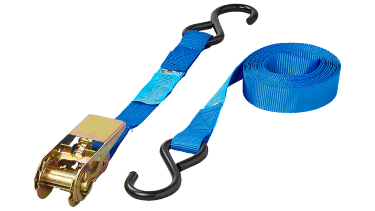 Spanband ProPlus blauw met ratel en 2 haken 5m