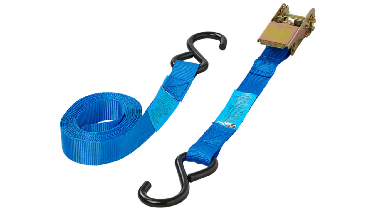 Spanband ProPlus blauw met ratel en 2 haken 5m