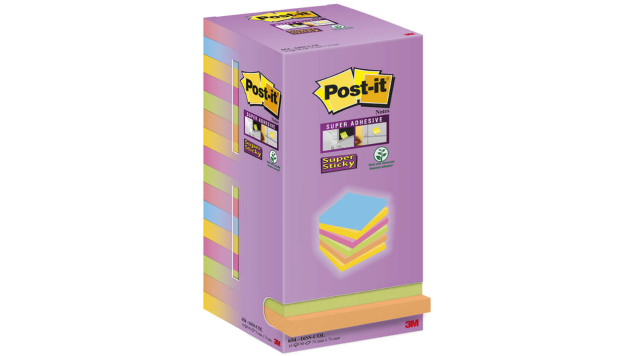 Memoblok Post-it Super Sticky 654 76x76mm color