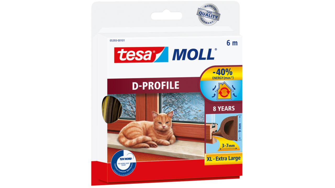 Tochtstrip tesamoll® D-profiel rubber 6mx9mm bruin