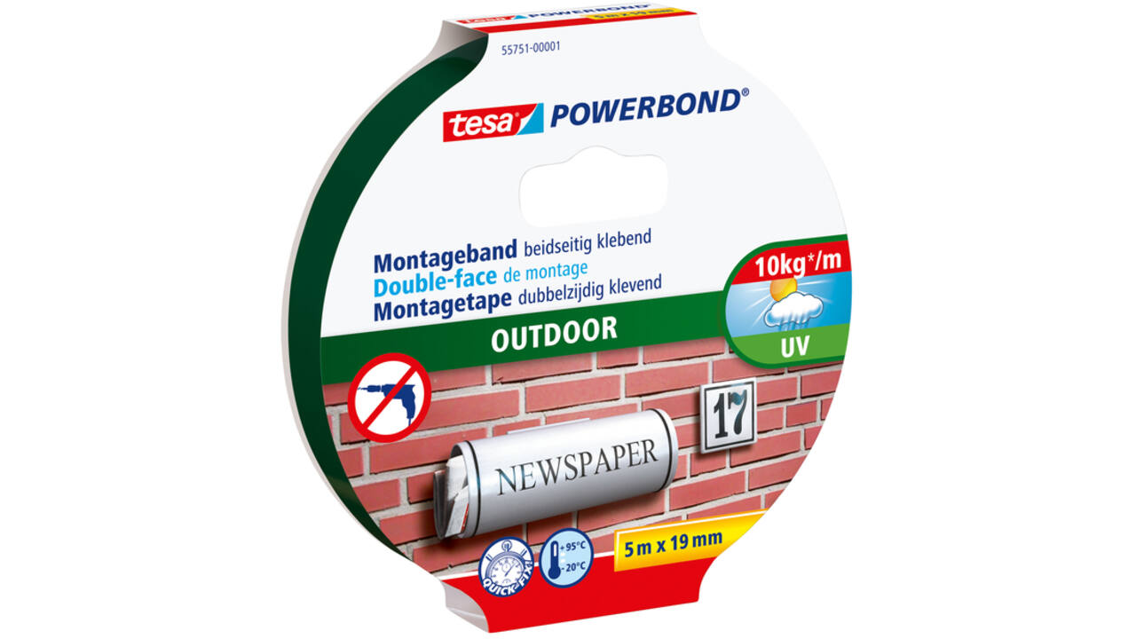 Montagetape tesa® Powerbond Outdoor dubbelzijdig 5mx19mm transparant