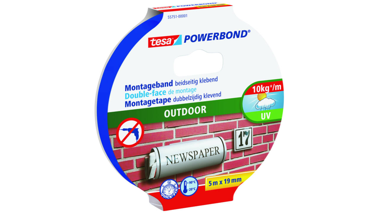 Montagetape tesa® Powerbond Outdoor dubbelzijdig 5mx19mm transparant