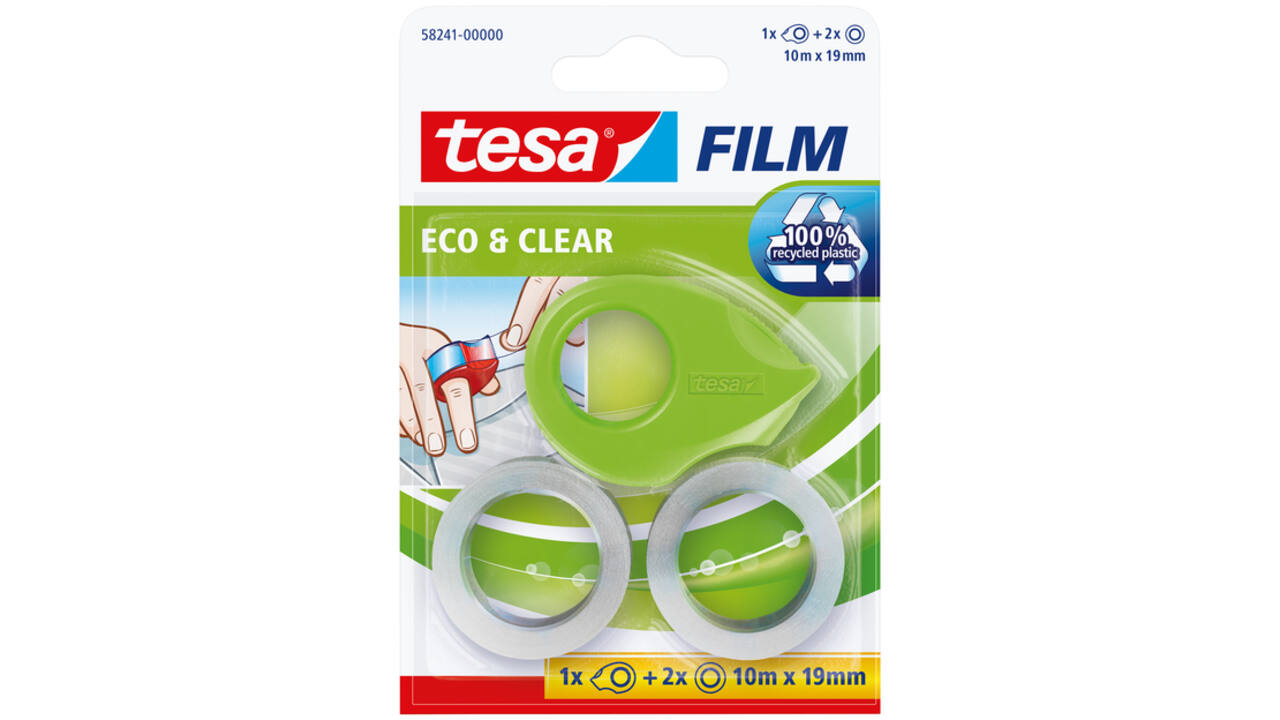 Plakbandhouder tesafilm® ecoLogo® mini incl, plakband eco + clear 10mx19mm lichtgroen