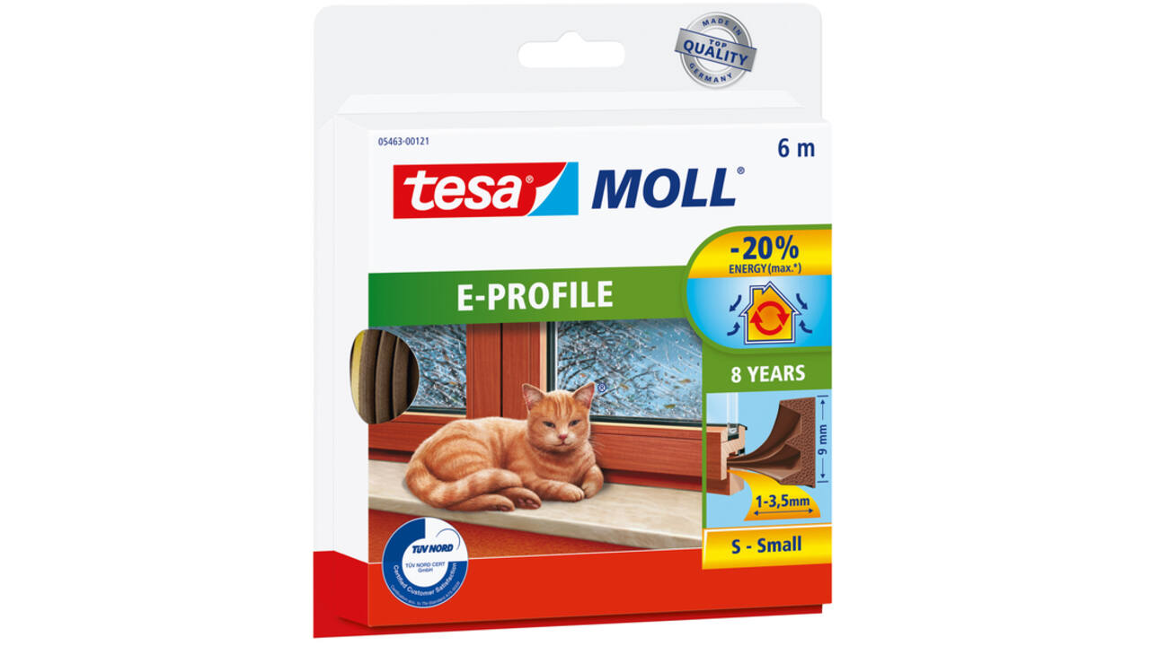 Tochtstrip tesamoll® E-profiel zelfklevend rubber 6mx9mm bruin