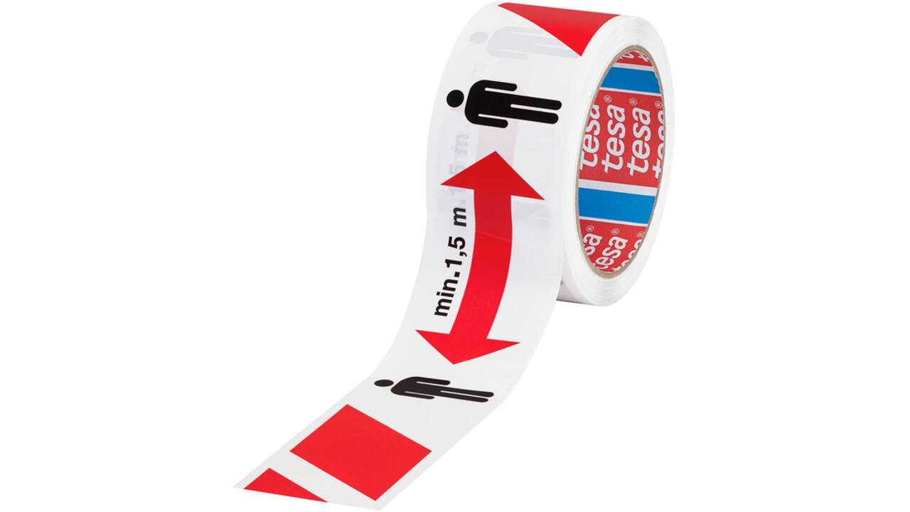 Vloermarkeringstape tesa® houd afstand 50mx50mm rood-wit