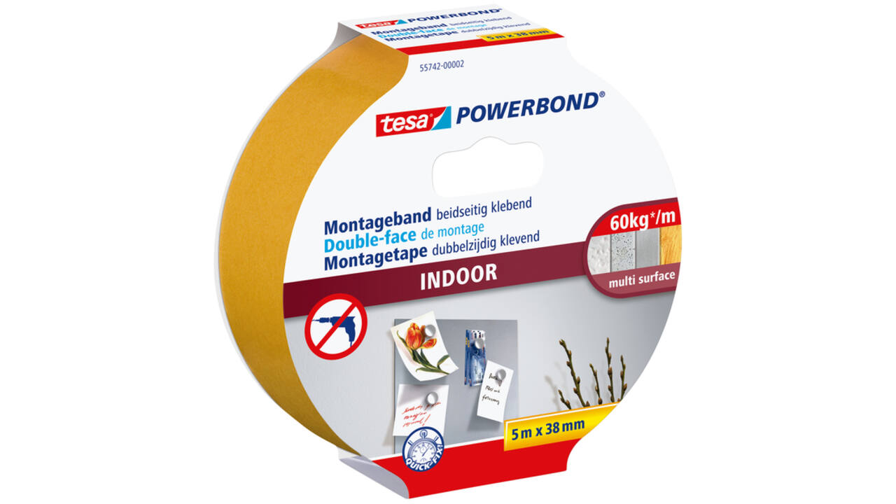 Montagetape tesa® Powerbond Indoor dubbelzijdig klevend 5mx38mm wit