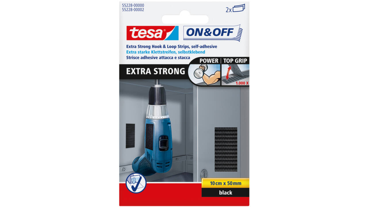 Klittenband tesa® On & Off extra sterk 50mmx10cm zwart
