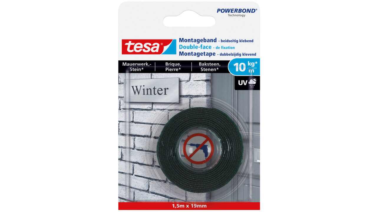 Montagetape tesa® Powerbond baksteen dubbelzijdig 1,5mx19mm