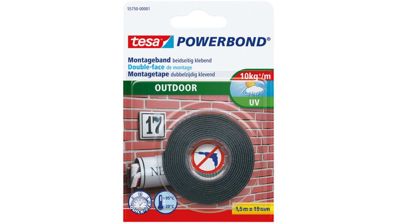 Montagetape tesa® Powerbond Outdoor dubbelzijdig 1,5mx19mm
