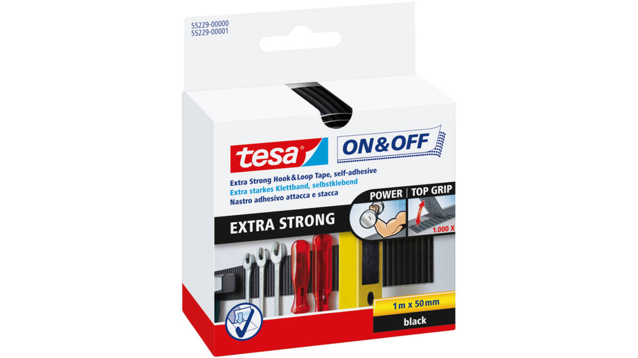 Klittenband tesa® On & Off 1mx50mm zelfklevend zwart