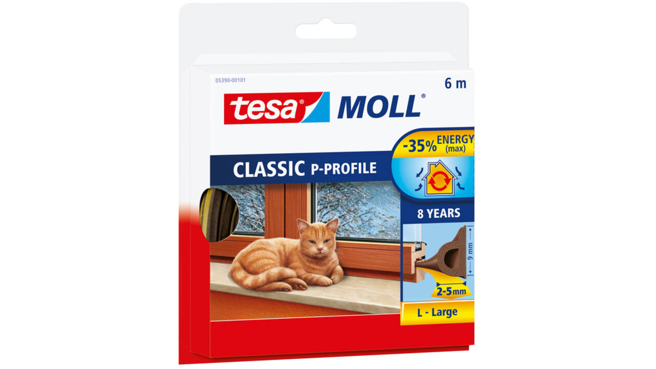 Tochtstrip Tesamoll® P-profiel rubber 6mx9mm bruin