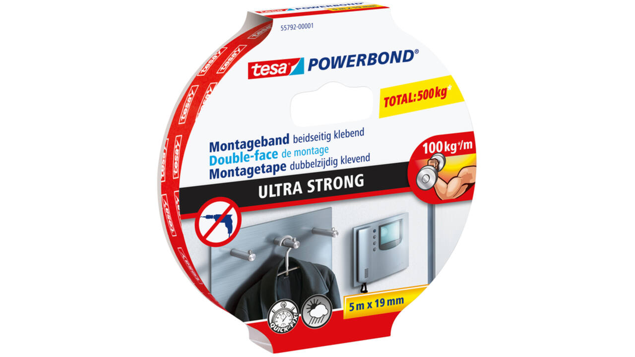 Montagetape tesa® Powerbond Ultra strong dubbelzijdig 5mx19mm wit