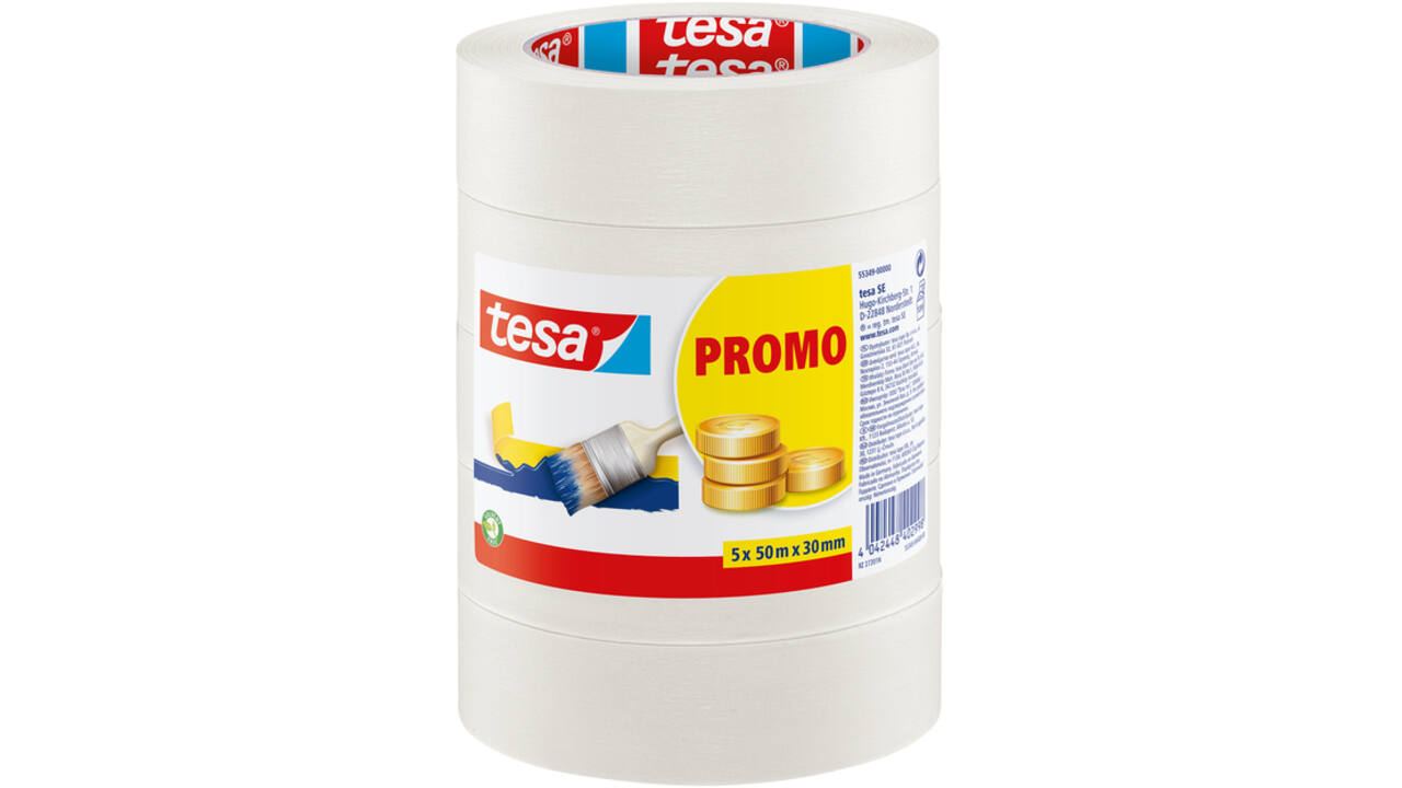 Afplaktape tesa® Economy 50mx30mm beige 5 rollen
