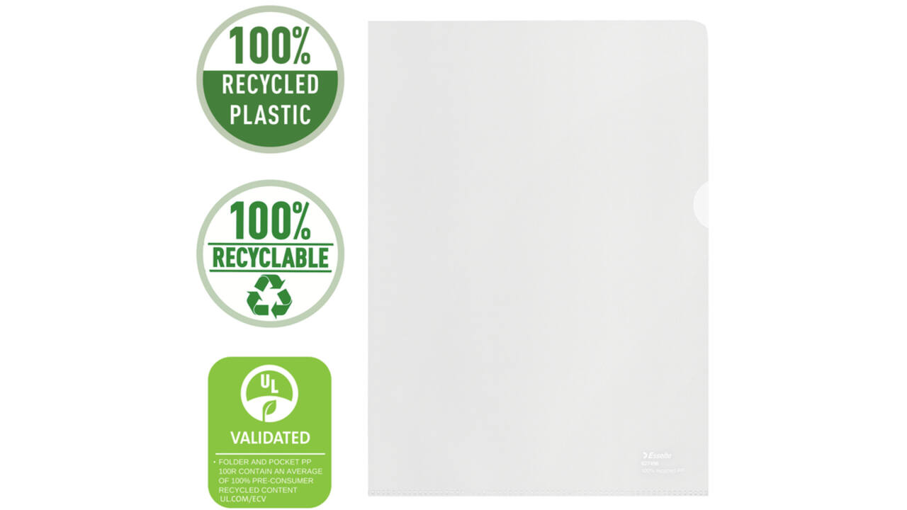 Insteekmap L-model Esselte A4 100% gerecycled 0.10mm transparant 100 stuks