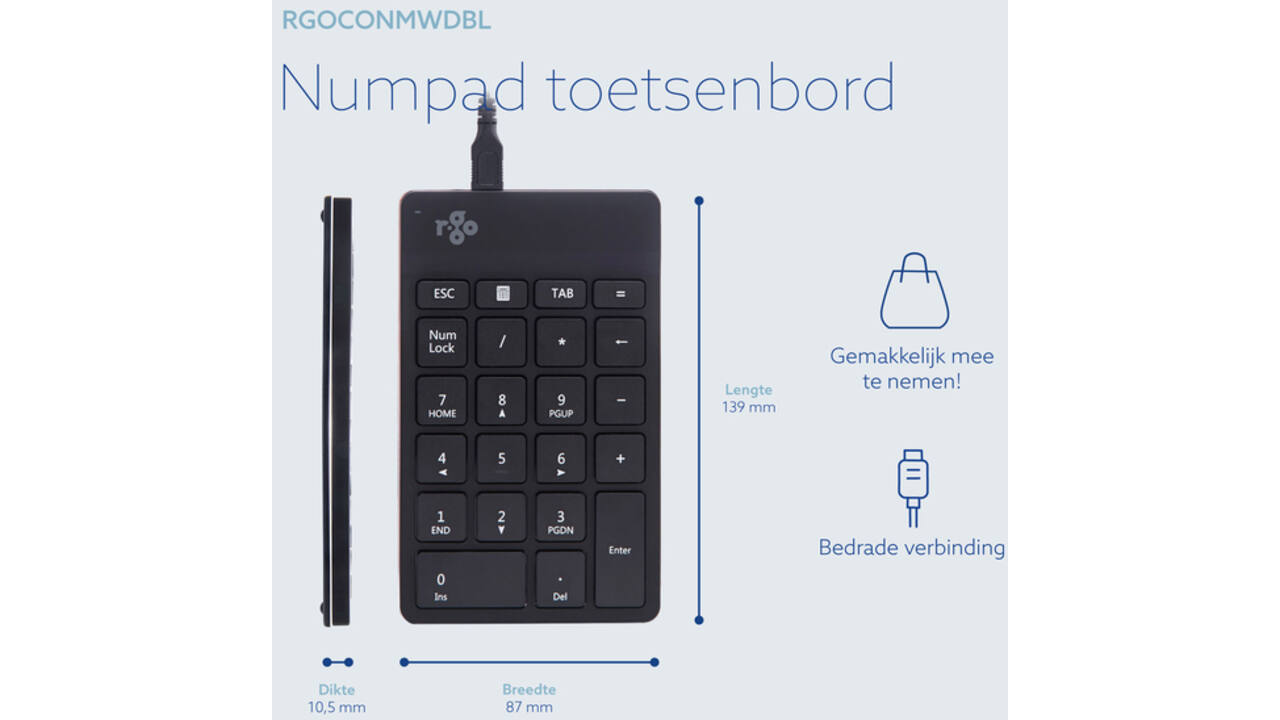 Toetsenbord R-Go Ergonomisch Numpad Break Draad