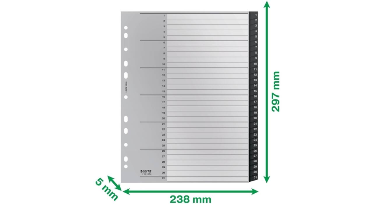 Tabblad Leitz Recycle A4 11-gaats 1-31 extra breed PP