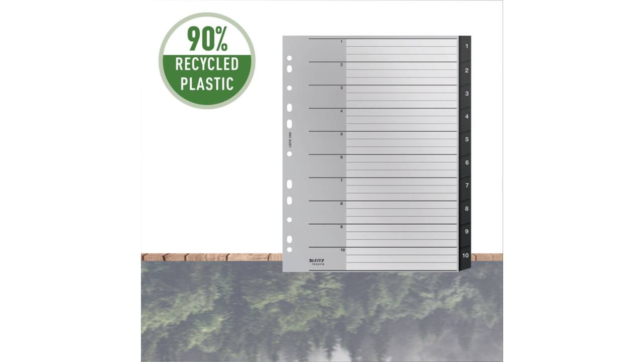 Tabblad Leitz Recycle A4 11-gaats 1-10 extra breed PP