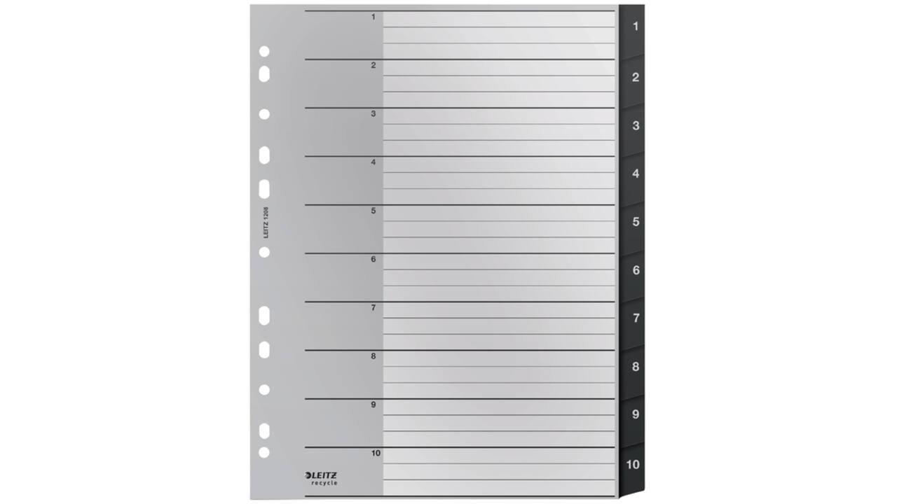 Tabblad Leitz Recycle A4 11-gaats 1-10 extra breed PP