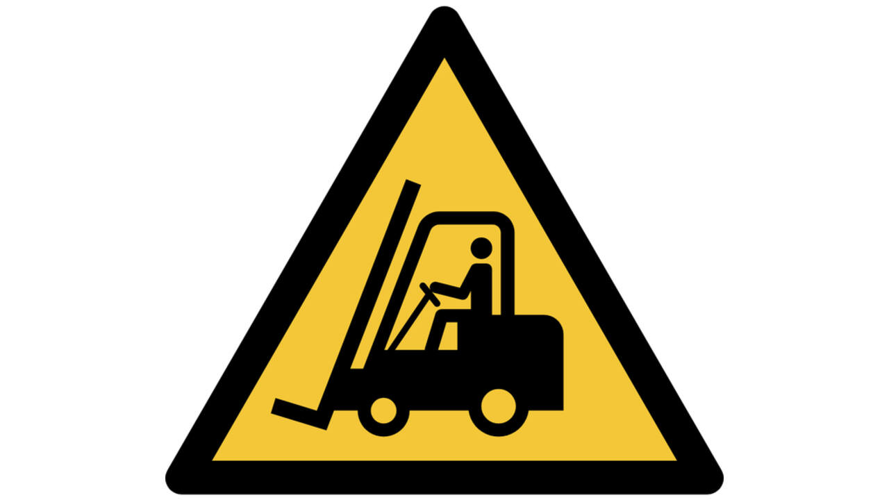 Pictogram bordje Djois Waarschuwing: transportvoertuigen 200x176mm geel