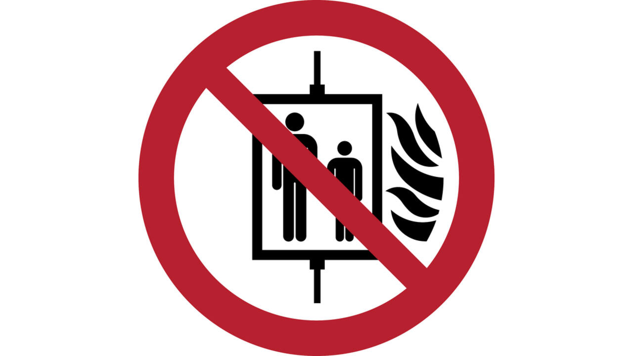 Pictogram bordje Djois In geval van brand verboden om de lift te gebruiken Ø 200 mm Rood