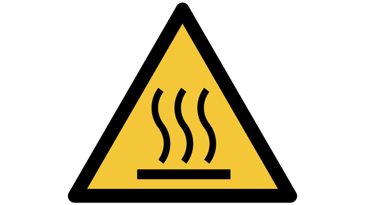 Pictogram bordje Djois Waarschuwing: heet oppervlak 200x176mm Geel