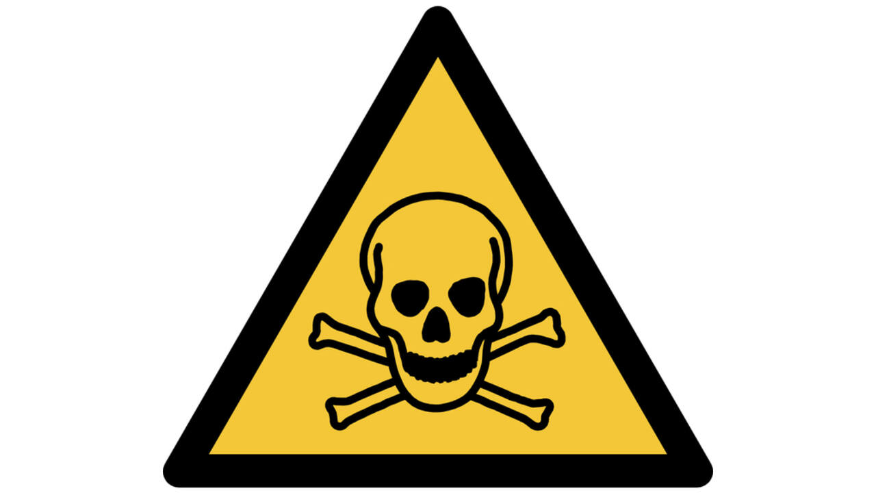 Pictogram bordje Djois Waarschuwing: giftig materiaal 200x176mm Geel