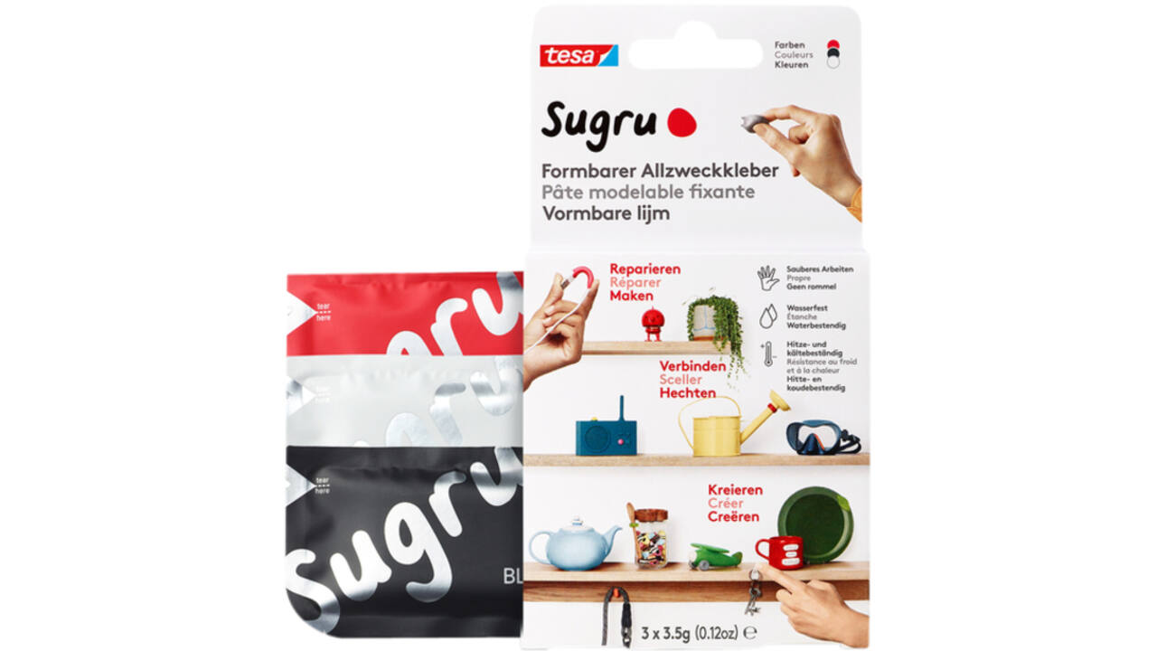 Kneedbare hobbylijm Sugru by tesa® sterke alleslijm 3 pakken zwart wit rood