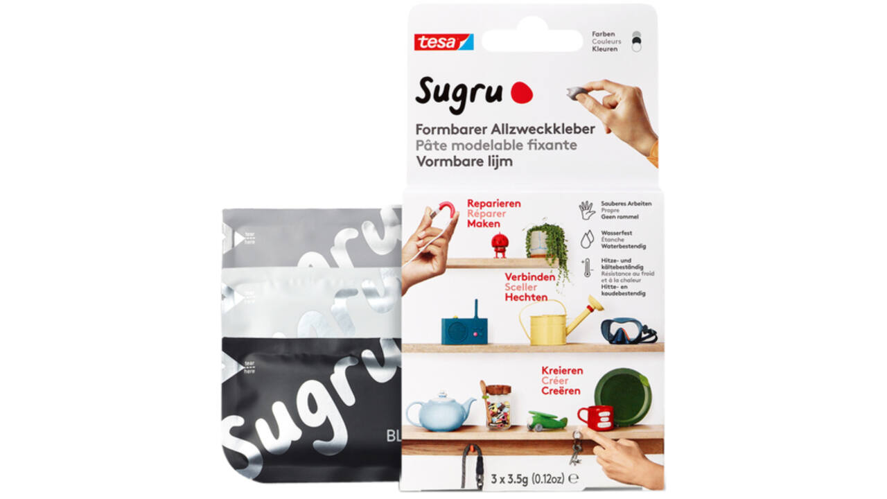 Kneedbare hobbylijm Sugru by tesa® sterke alleslijm 3 pakken zwart wit grijs