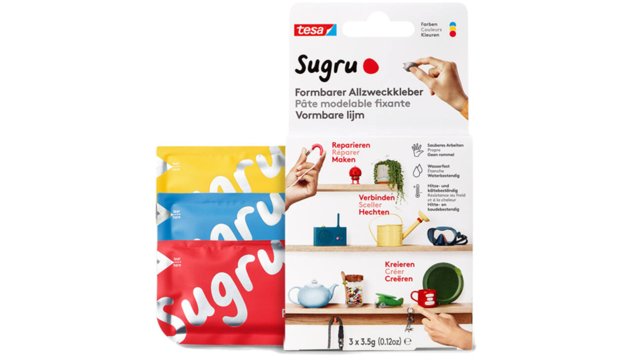 Kneedbare hobbylijm Sugru by tesa® sterke alleslijm 3 pakken rood blauw geel