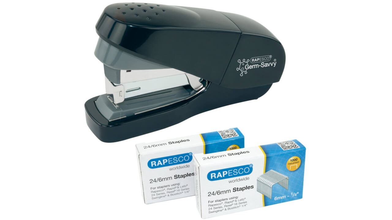 Nietmachine Rapesco antibacterieel flat clinch 35vel 24/6mm zwart