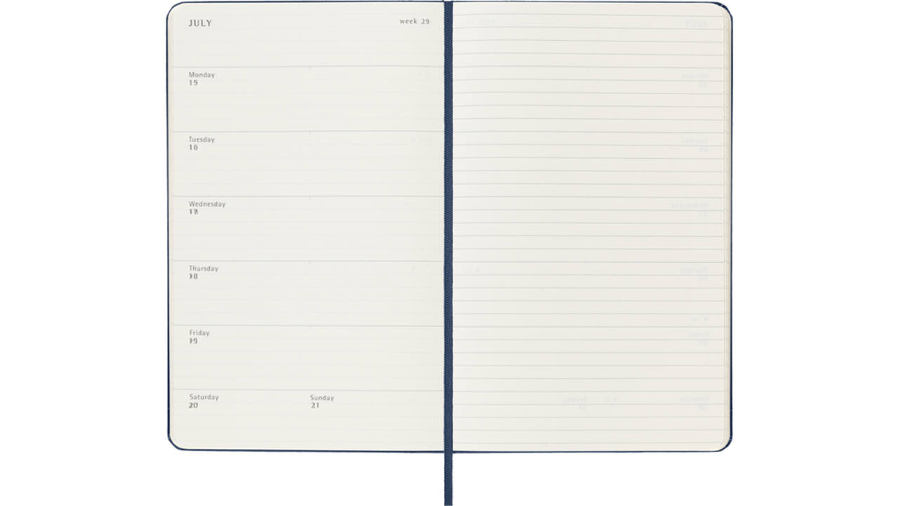 Agenda 2023/2024 Moleskine 18M Planner Weekly 7dag/1pagina large 130x210mm hard cover saffier blauw