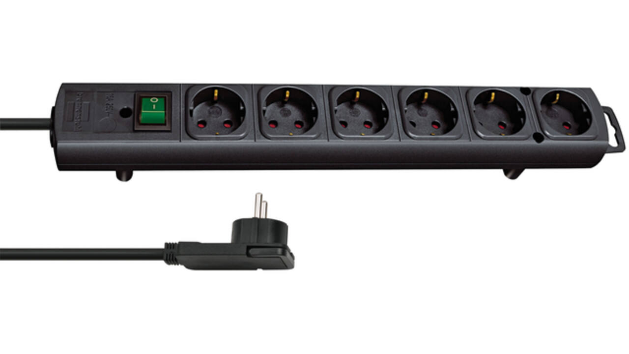 Stekkerdoos Brennenstuhl Comfort Plus 6 voudig inclusief platte stekker 2 meter zwart