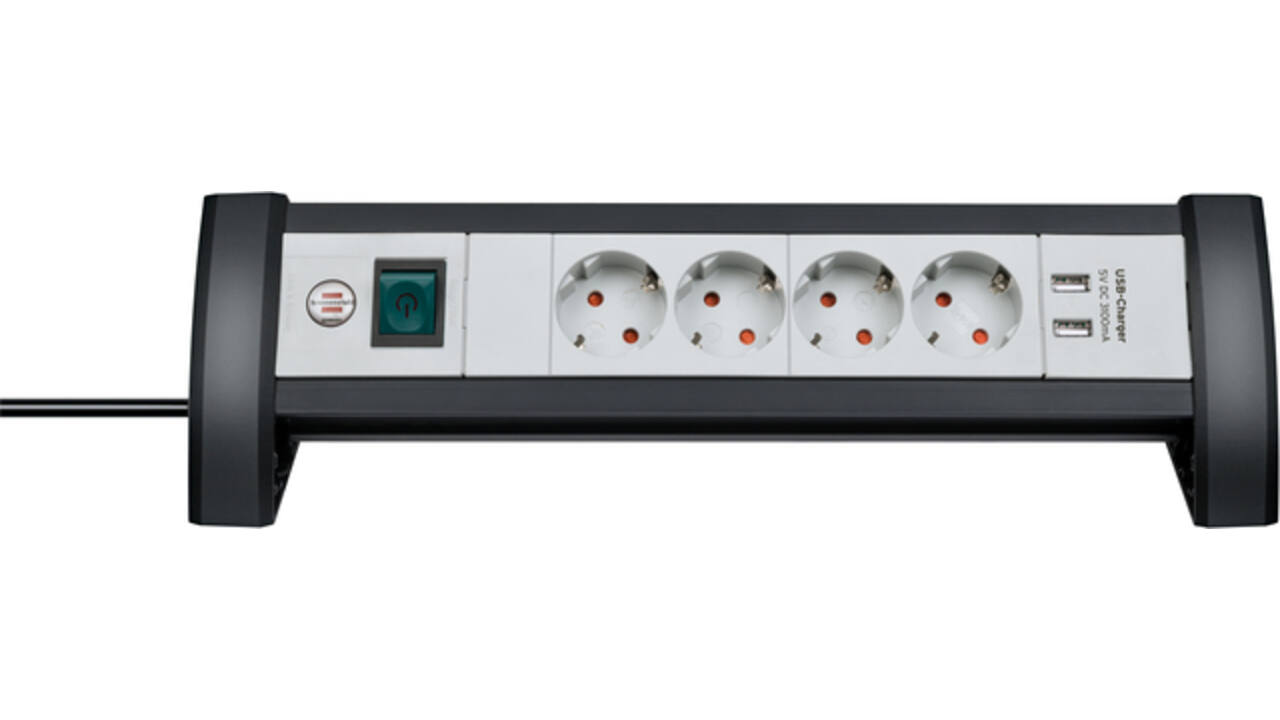 Stekkerdoos Brennenstuhl bureau Premium 4 voudig inclusief 2 USB 1.8 meter wit/grijs