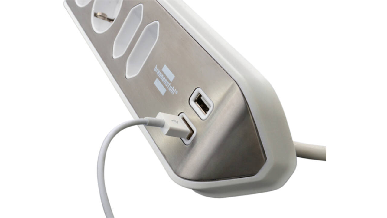 Stekkerdoos Brennenstuhl bureau Estilo 4 voudig inclusief 2 USB 2 meter wit/zilver