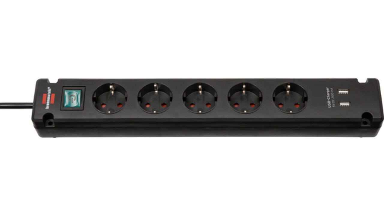 Stekkerdoos Brennenstuhl Bremounta 5 voudig inclusief 2 USB 3 meter zwart