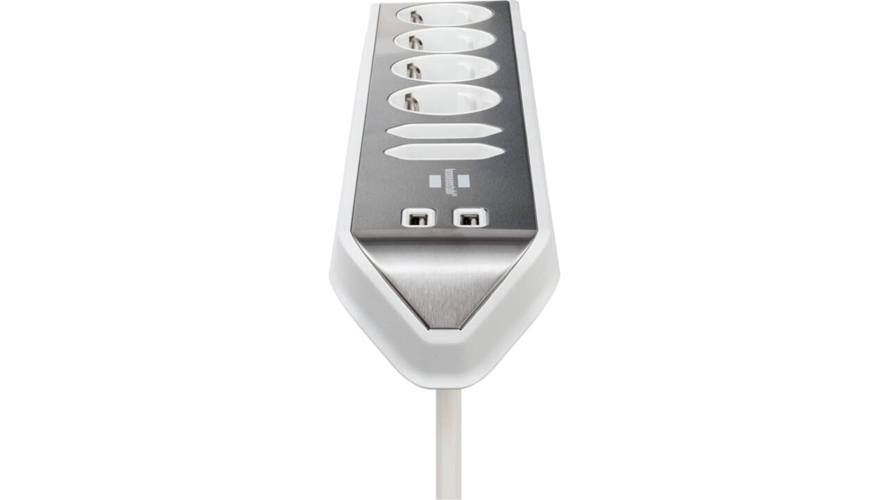 Stekkerdoos Brennenstuhl bureau Estilo 6 voudig inclusief 2 USB 200cm wit/zilver