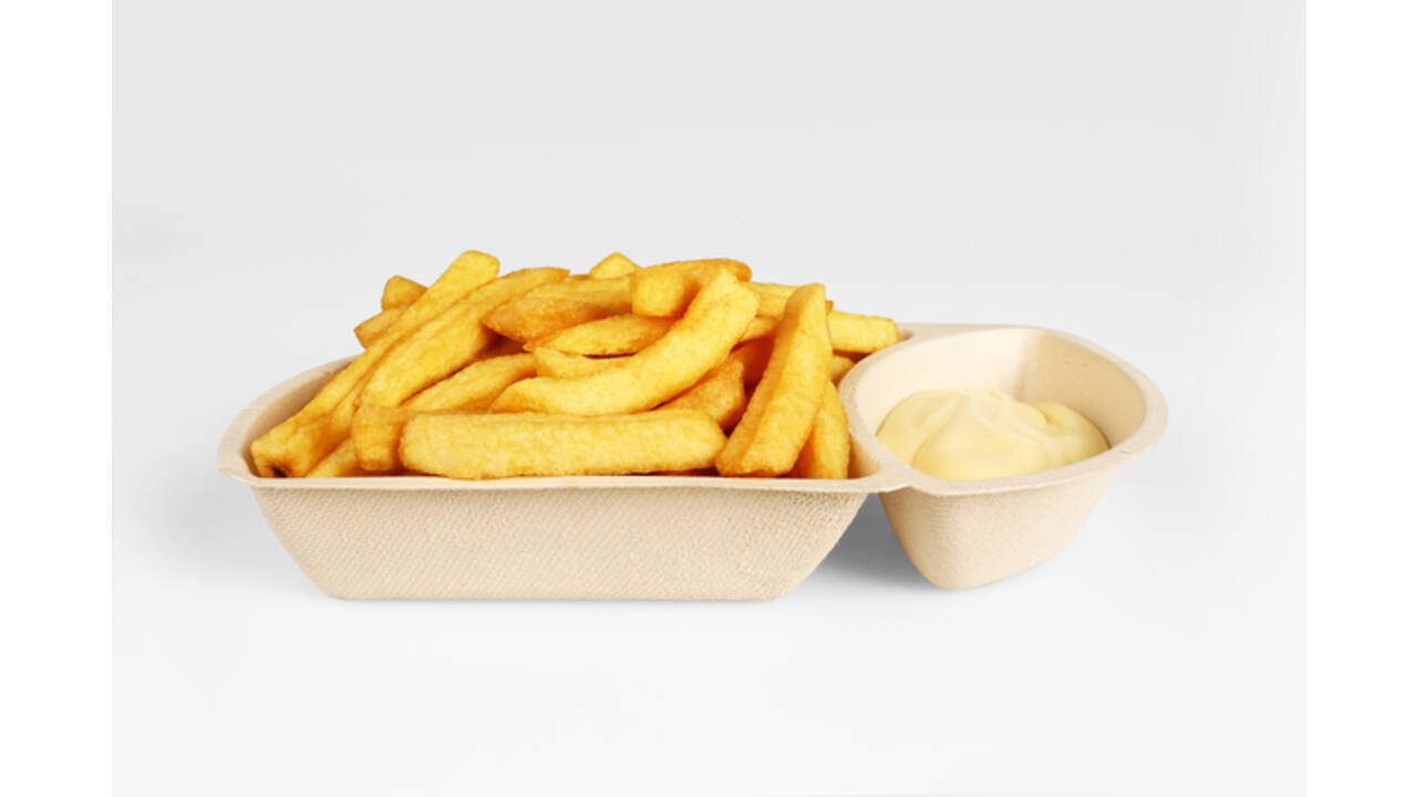 Snackbakje IEZZY A9 suikerriet PFAS-vrij 150x99x36mm 50 stuks
