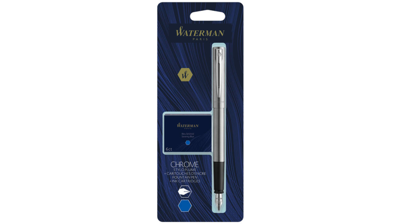 Vulpen Waterman Allure chrome fijn + inktpatronen blauw