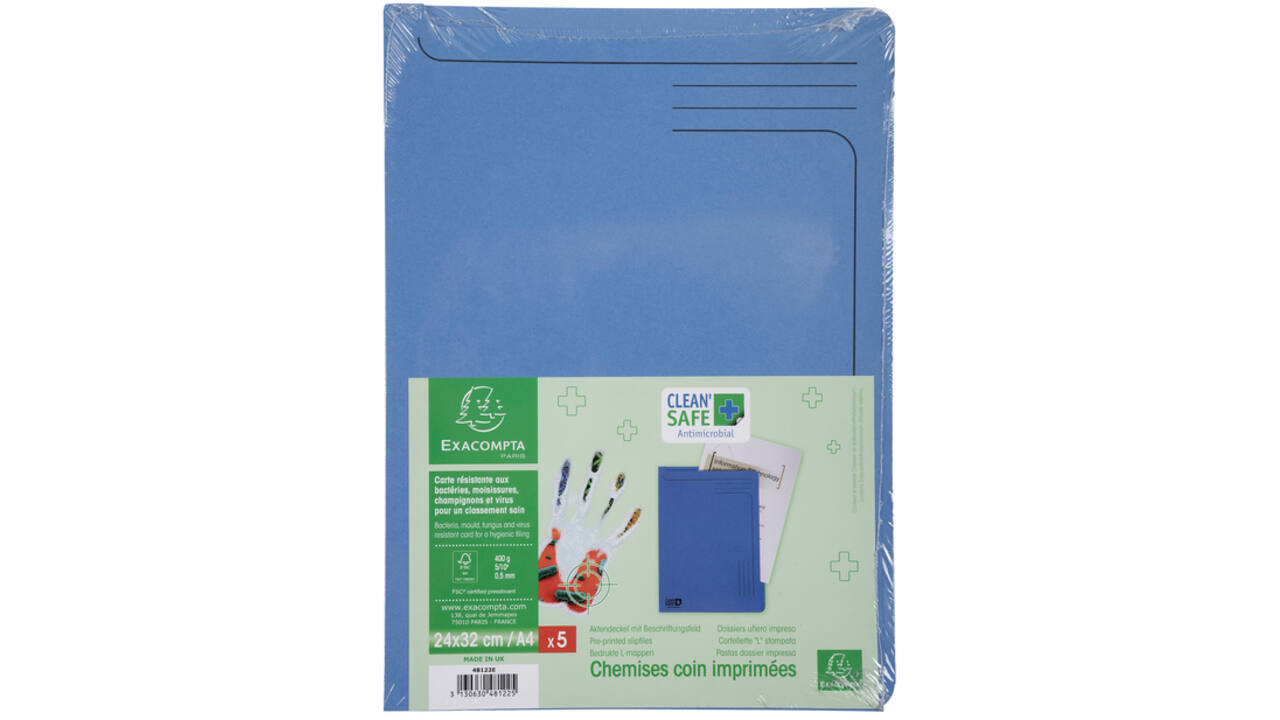 Insteekmap Exacompta L-model Clean'Safe bedrukt blauw 5 stuks