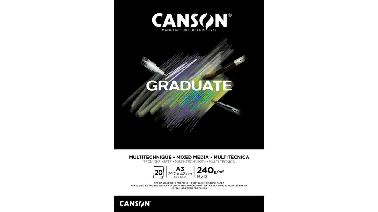 Tekenblok Canson Graduate Mixed Media black paper A3 20vel 240gr