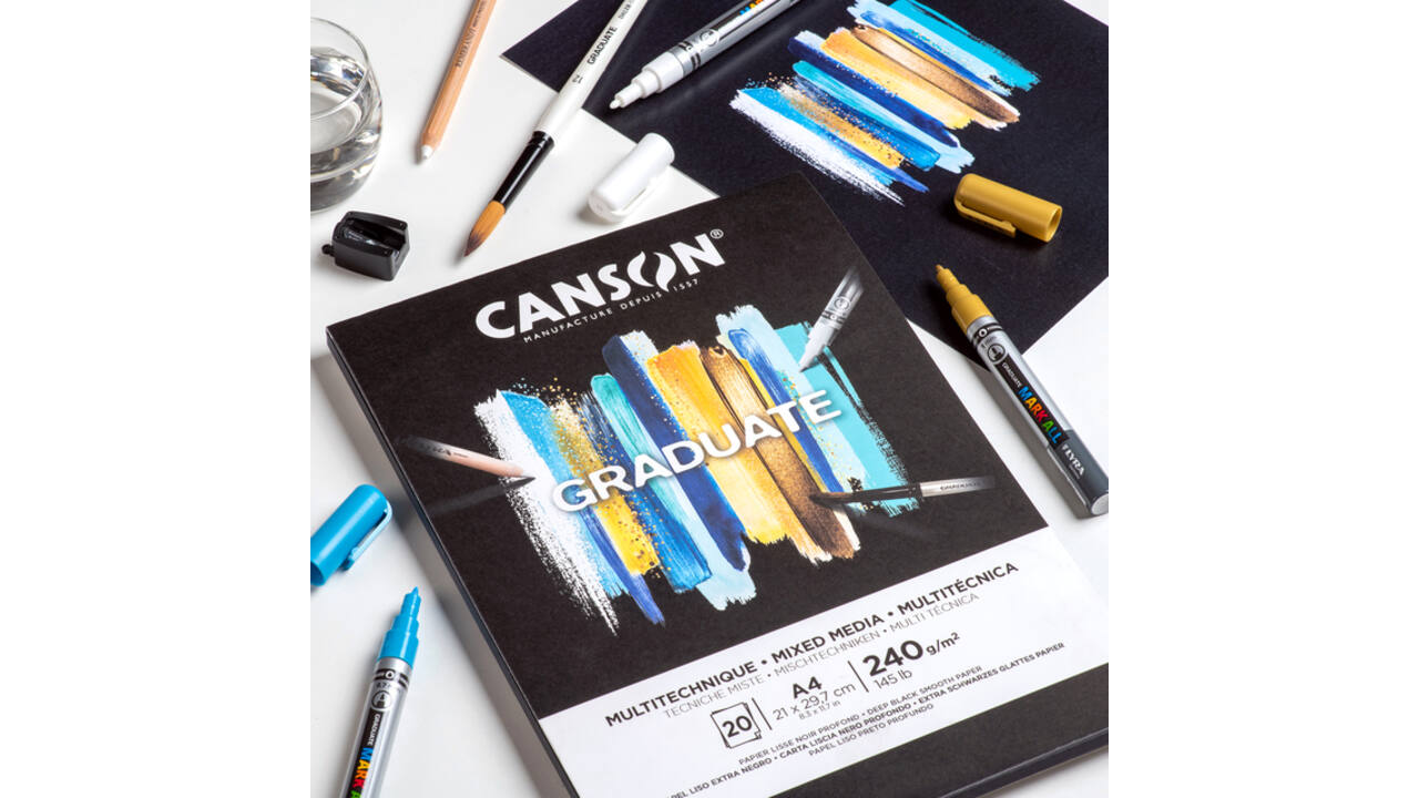 Tekenblok Canson Graduate Mixed Media black paper A4 20vel 240gr