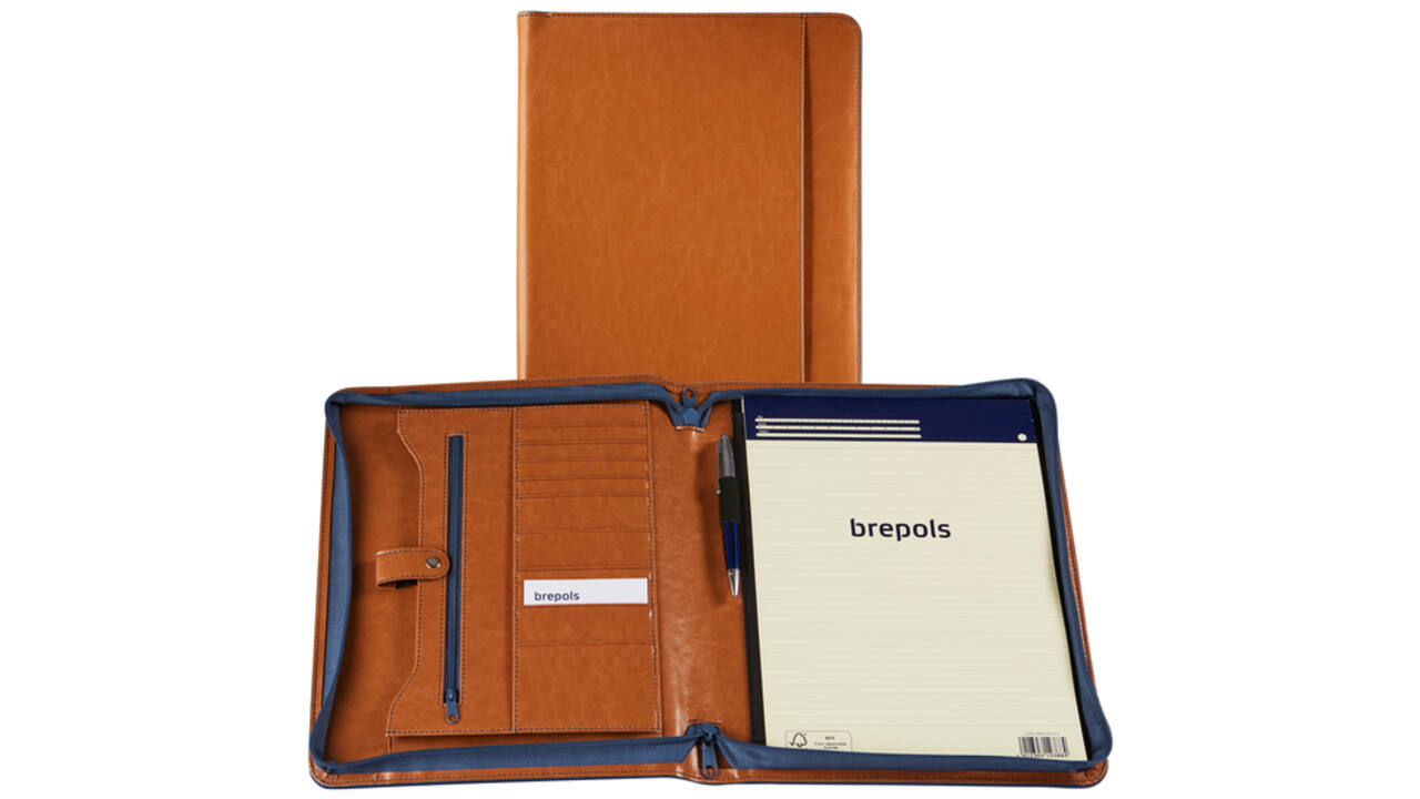 Schrijfmap Brepols Palermo Fashion A4 met rits camel