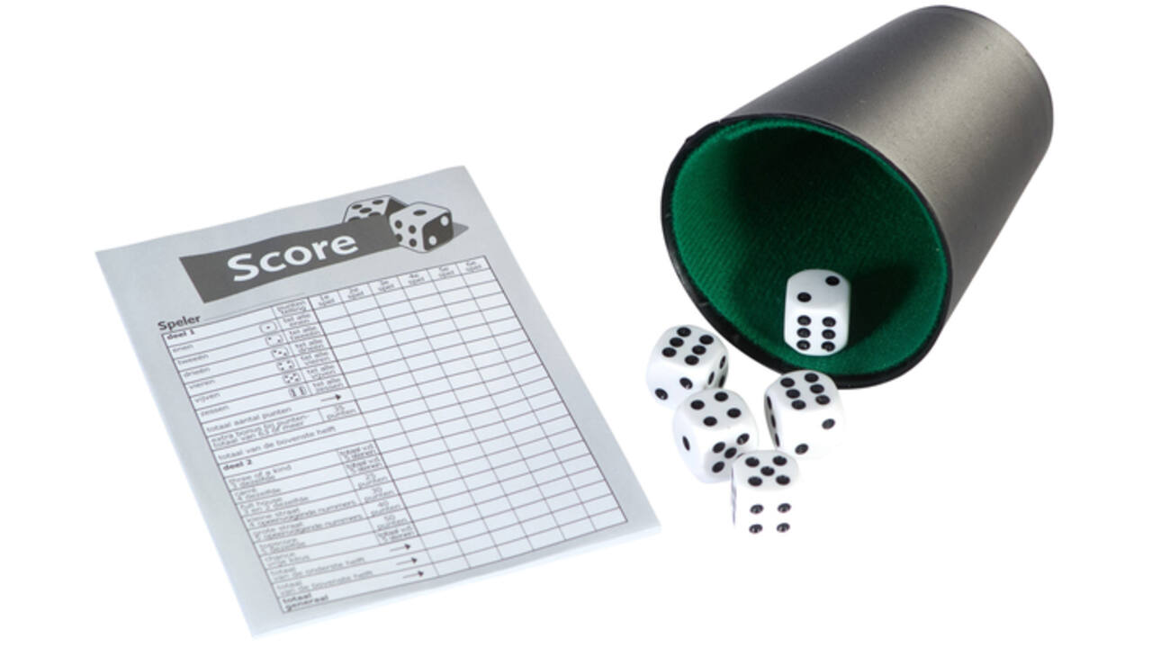 Spel dobbelset en scoreblok Clown